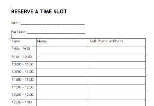 Sign Up Sheet Time Slots